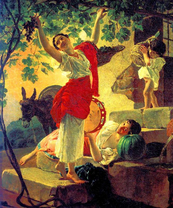 Girl gathering grapes in the vicinity of Naples, Karl Briullov